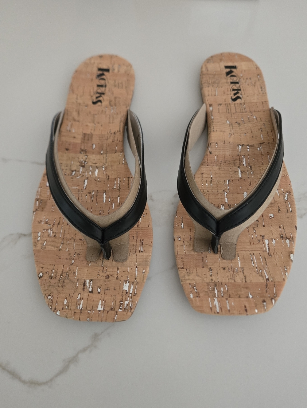Korks Black Cork Flip Flop Sandals